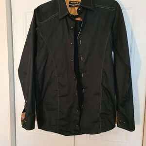 𝅺ETZO Dress Shirt Etzo Slim Shirt Black Side medium long sleeve with flip cuff